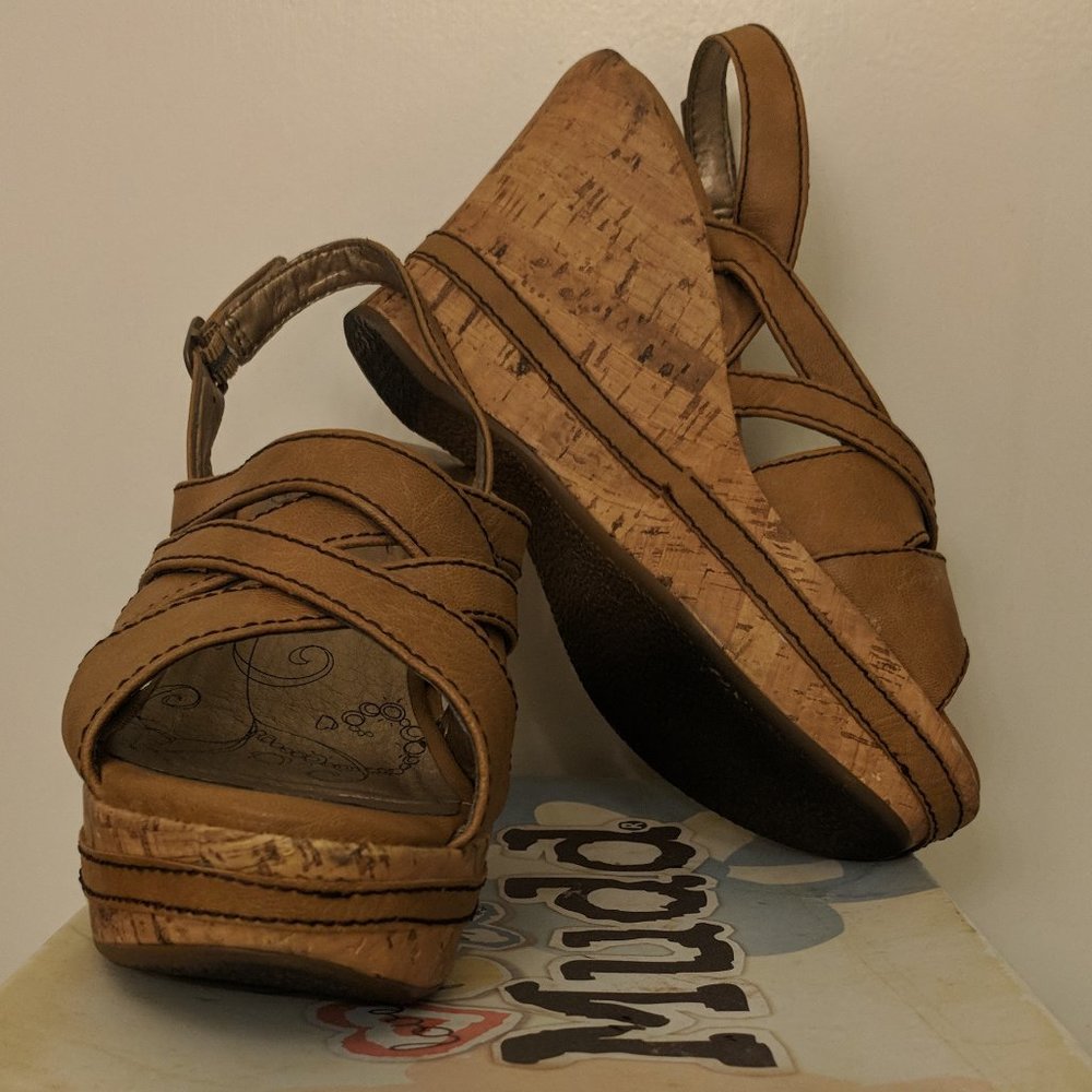 Mudd Strap Brown and Cork Wedge sandal size 7.5